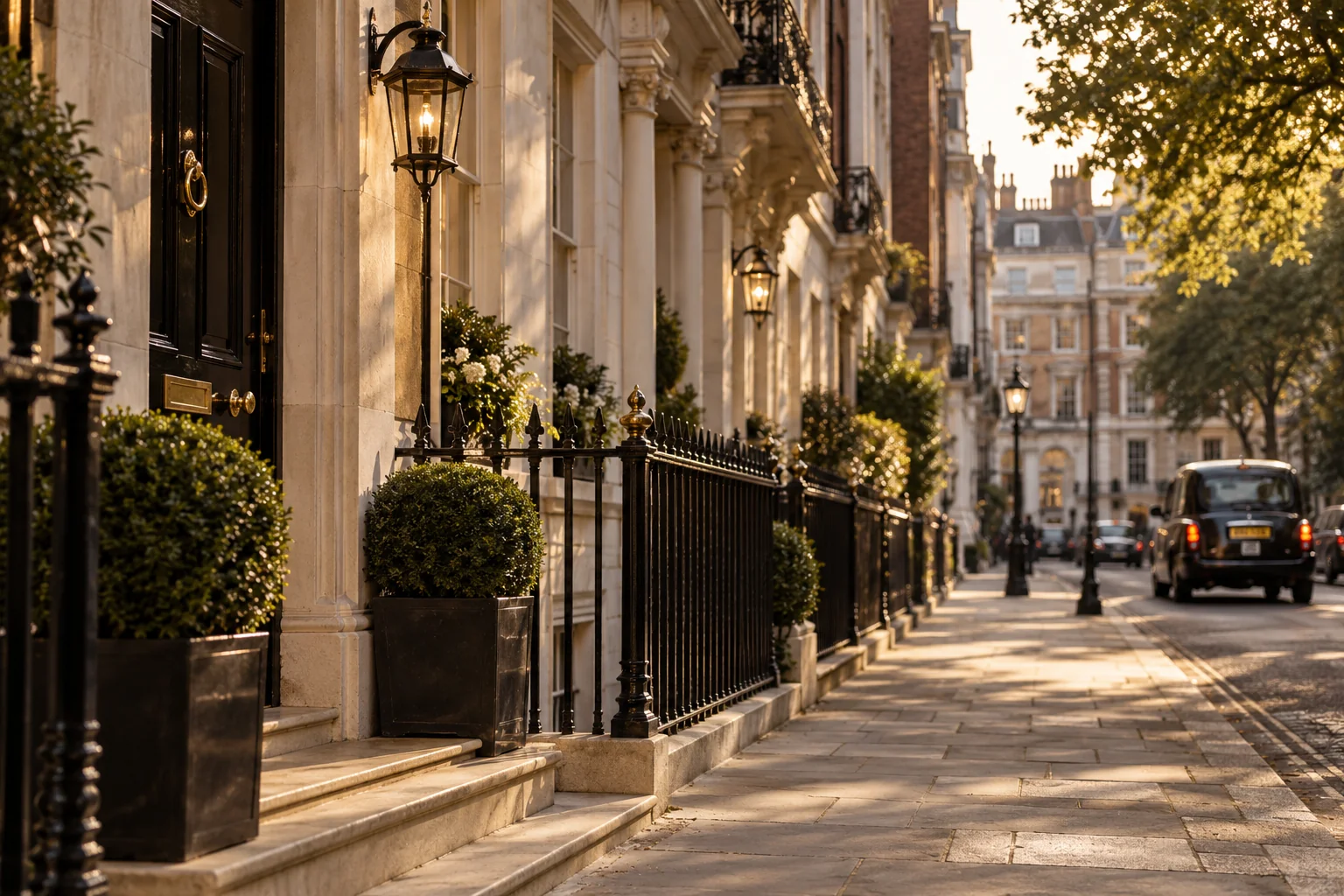 Warm afternoon light on a central London street